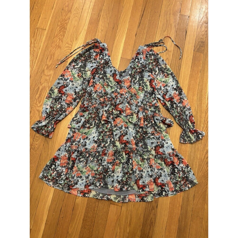 Cinq a Sept Lewis Floral Georgette Mini Dress Tiered Long Sleeve Size 0 - Picture 2 of 9